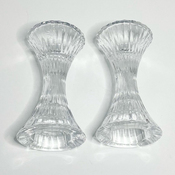 Vintage Mikasa Crystal Ice Palace Pair Candle Stick Holders Flair Top Bottom - Picture 3 of 4